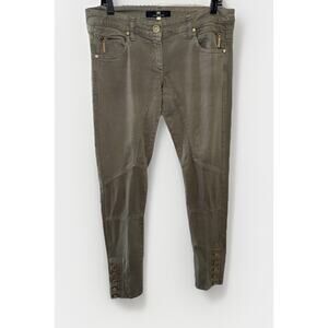 Elisabetta Franchi Olive Jewel Logo Moto-style skinny pants Size 31